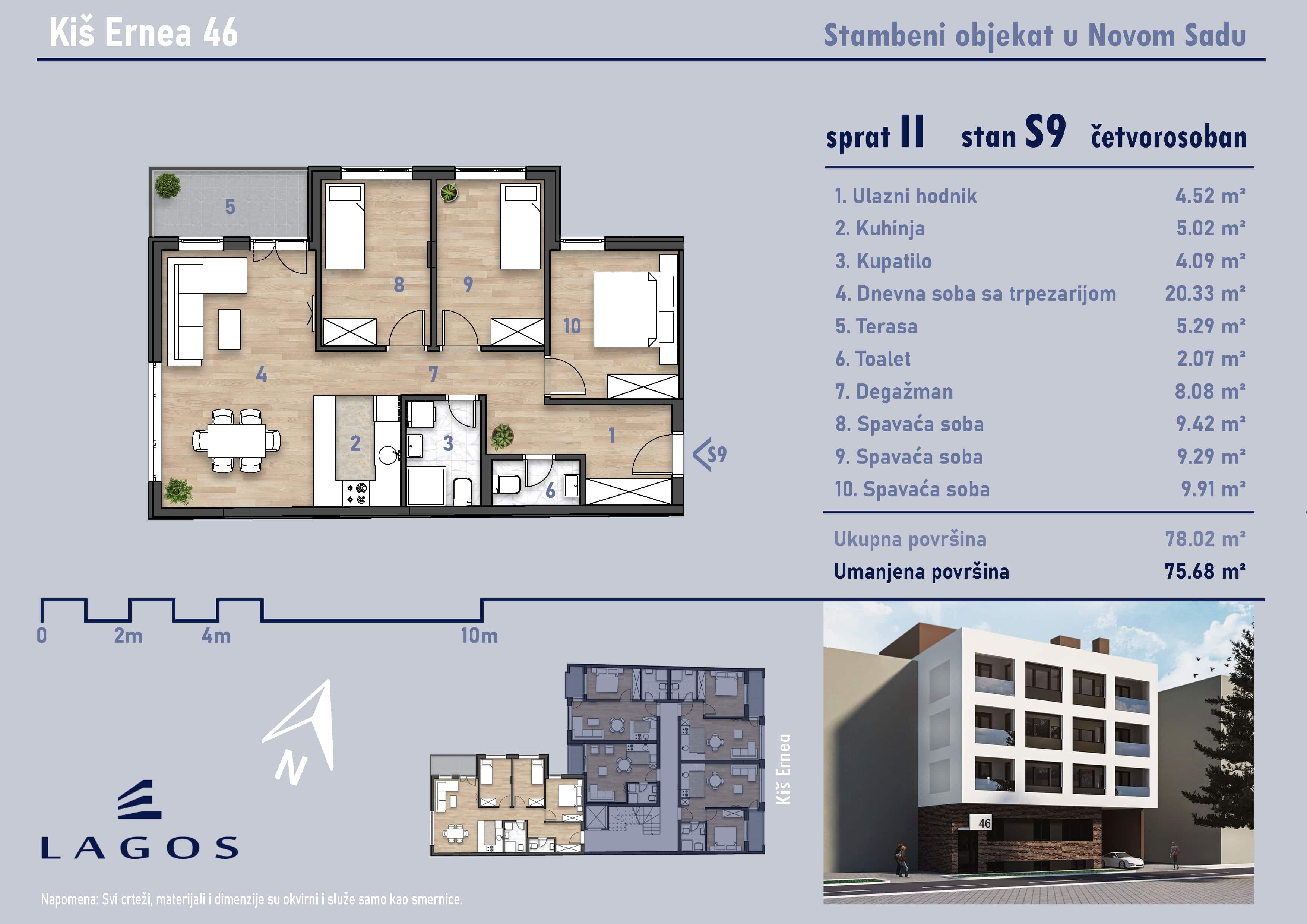 Na prodaju – četvorosoban stan, Novi Sad (Kiš Ernea 46), 77m2, II sprat